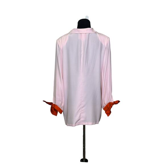 Dovima Paris Pink Silk long sleeves red wrist ties tunic top blouse size S - Picture 3 of 14